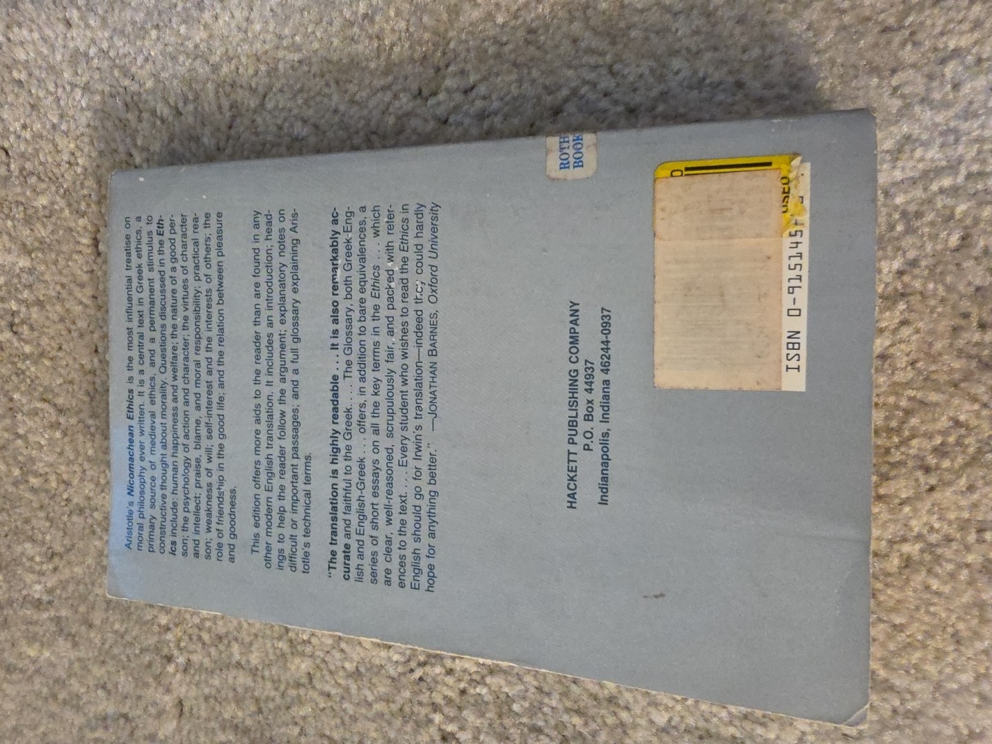 HPC Classics Ser.: Nicomachean Ethics by Aristotle Aristotle (1985, Trade…