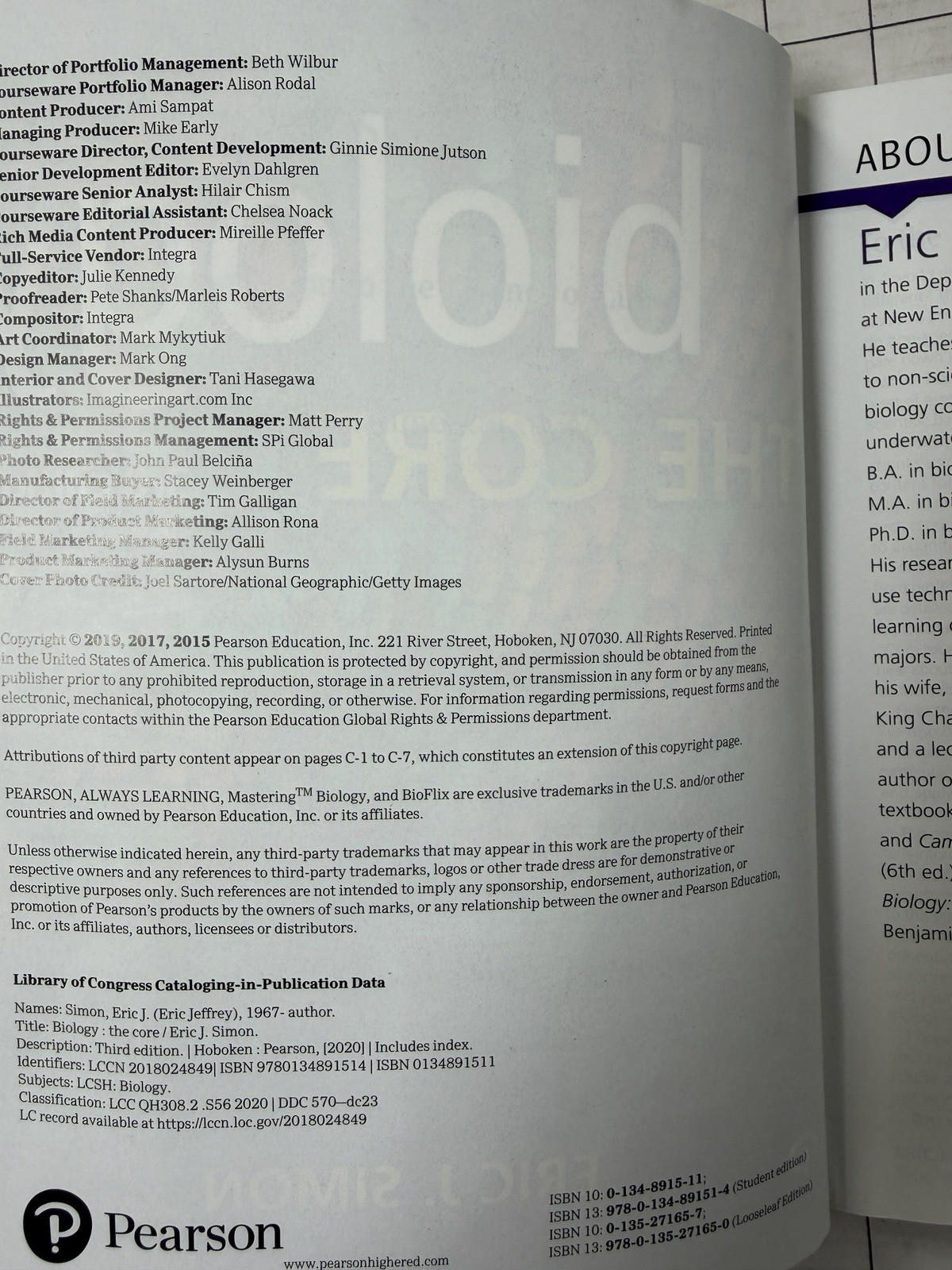 Biology : The Core 3rd Edition by Eric Simon 2019, Trade Paperback Ships Fast