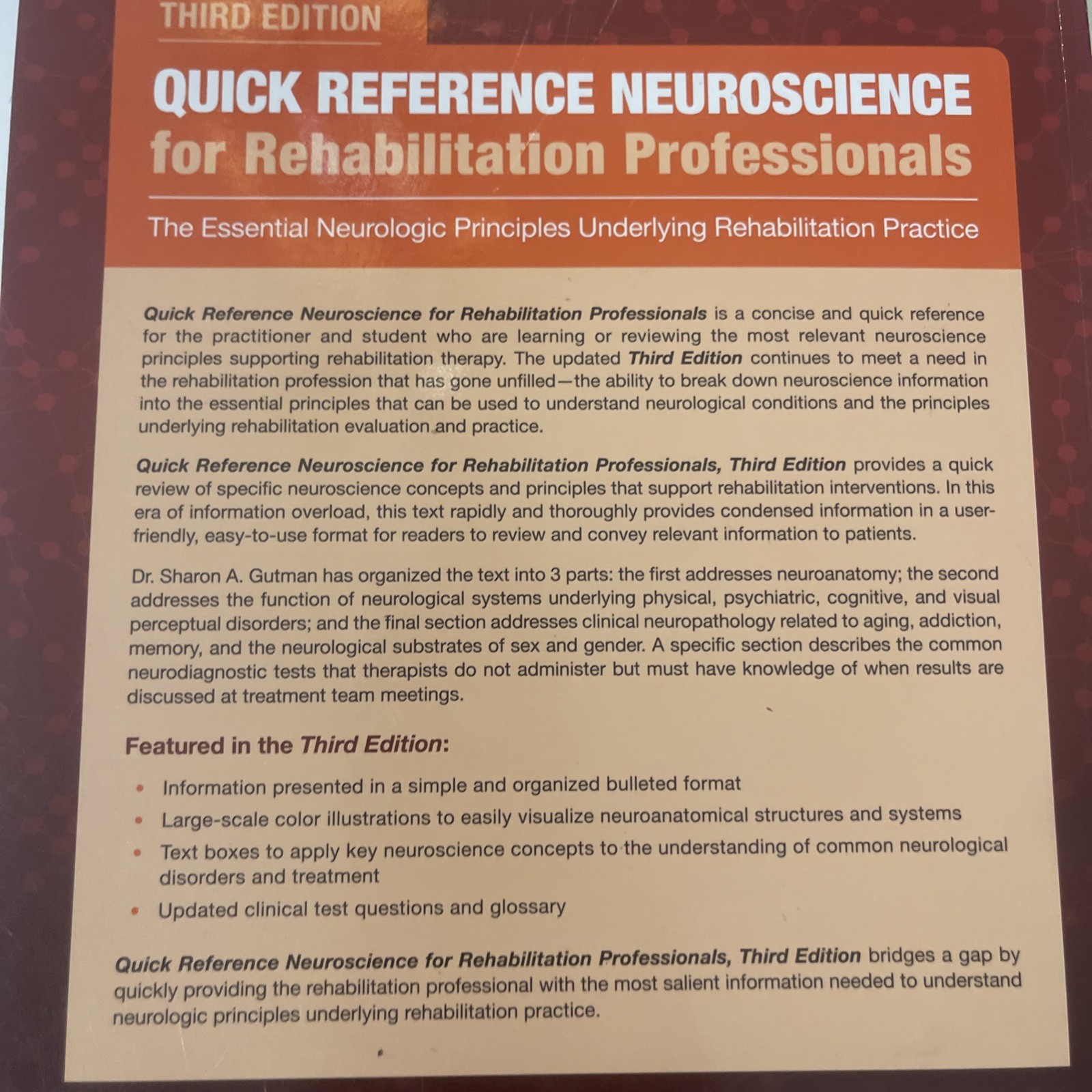 Third edition of Quick Reference Neuroscience Rehabilitation Professionals New