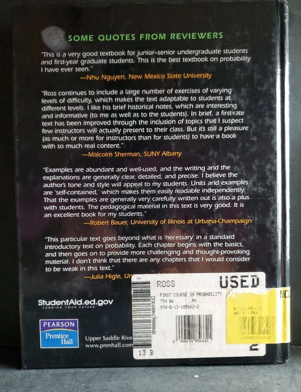 A First Course in Probability 7th Edition Sheldon Ross Pearson Hardcover 2006