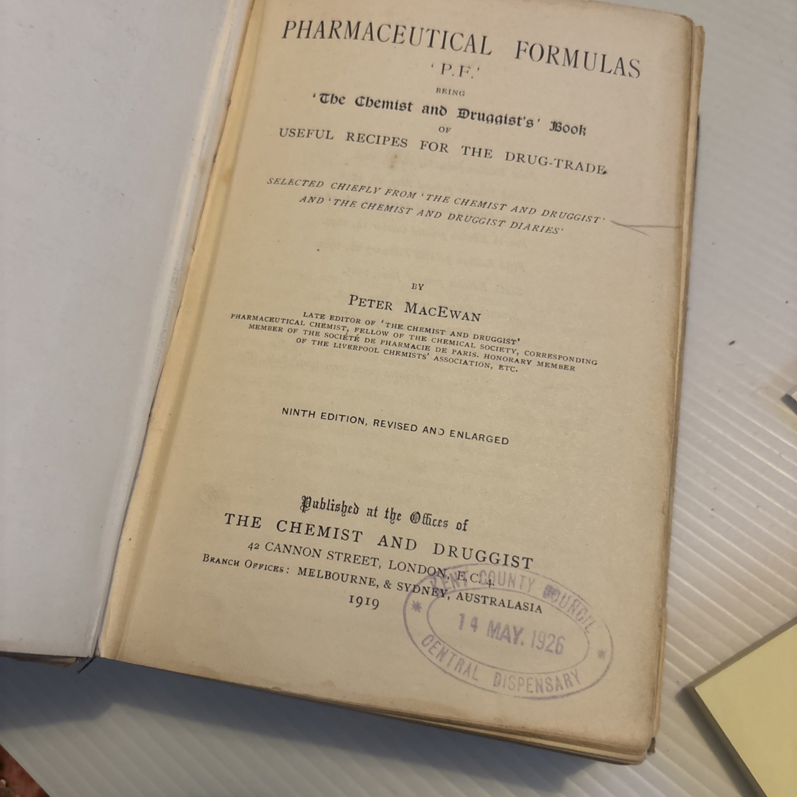 Pharmaceutical Formulas: Useful Recipes for Drug by Peter MacEwan 1919 Vintage