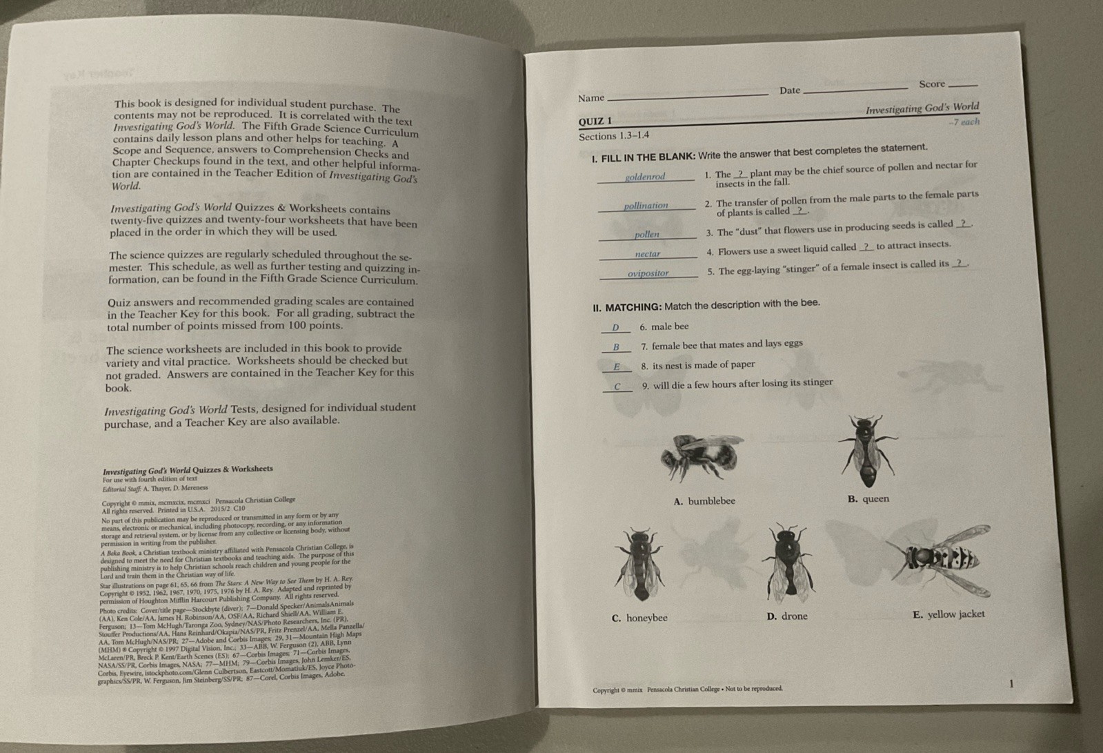 USED Abeka 5th Grade Investigating God’s World Science Book Set 4th Ed – 5 Books